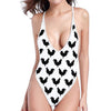 Black And White Rooster Pattern Print One Piece High Cut Swimsuit