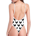 Black And White Rooster Pattern Print One Piece High Cut Swimsuit