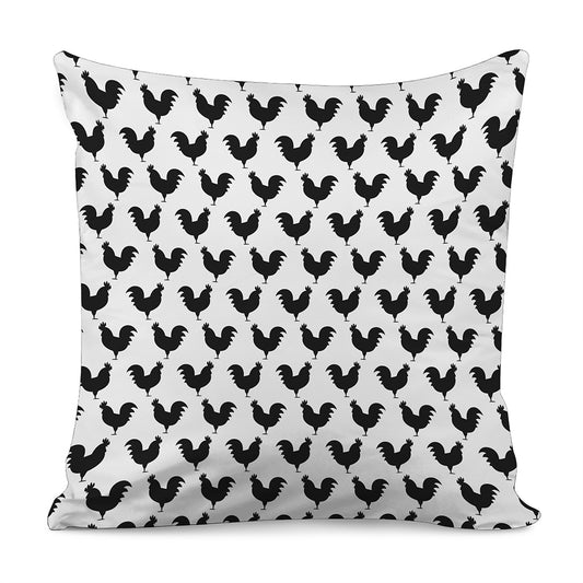 Black And White Rooster Pattern Print Pillow Cover