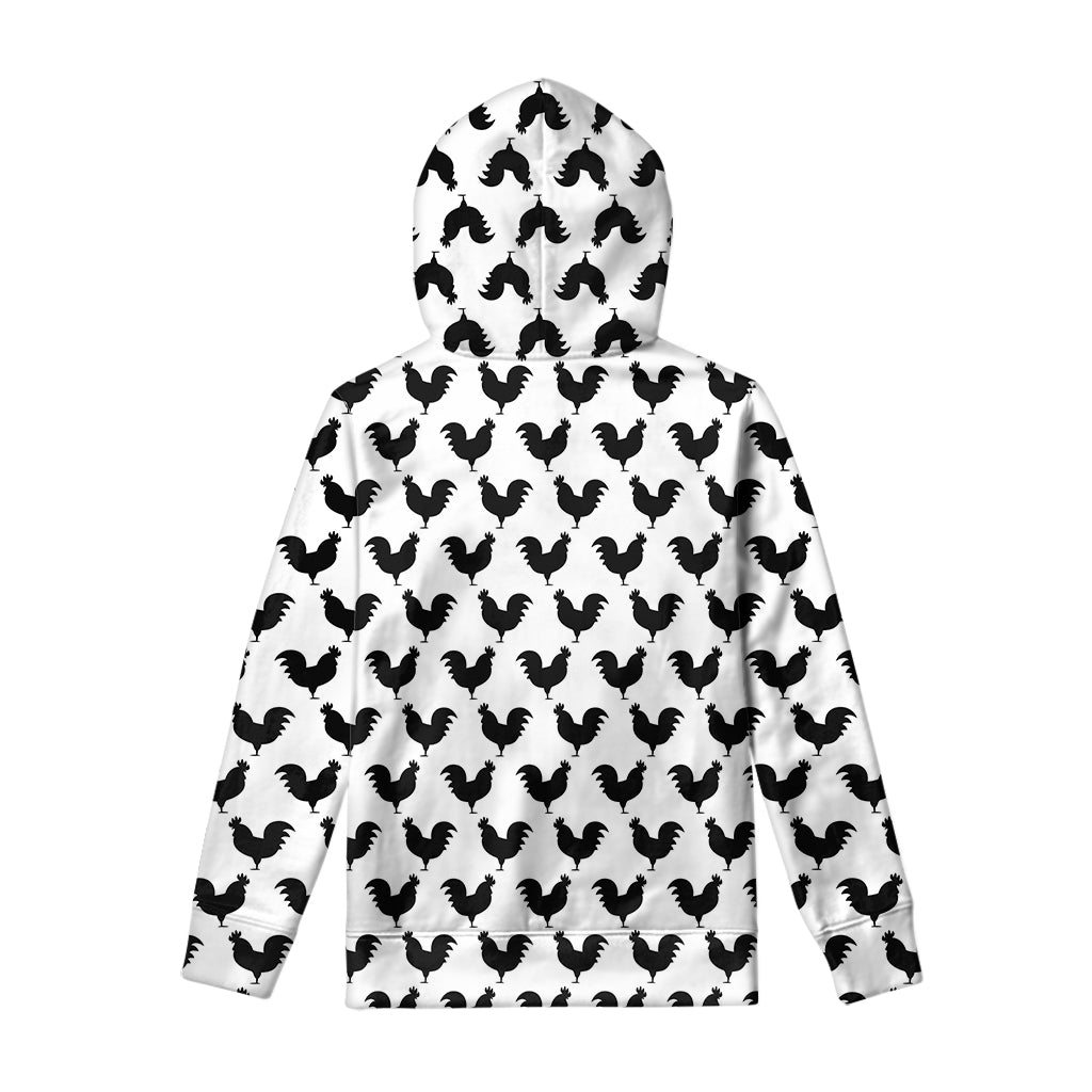 Black And White Rooster Pattern Print Pullover Hoodie