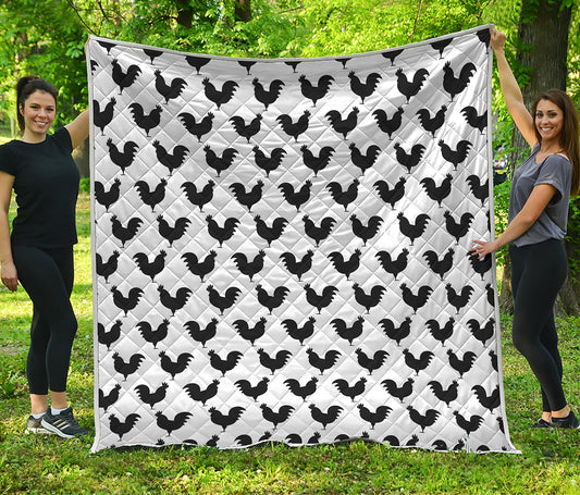 Black And White Rooster Pattern Print Quilt