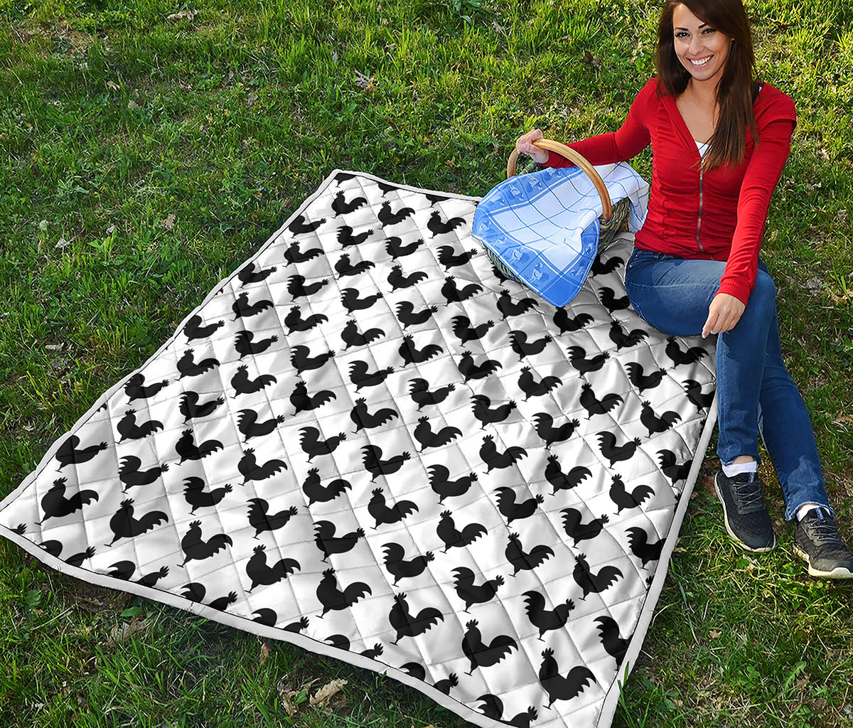 Black And White Rooster Pattern Print Quilt