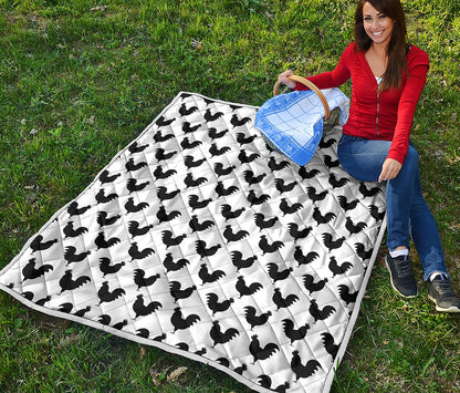 Black And White Rooster Pattern Print Quilt