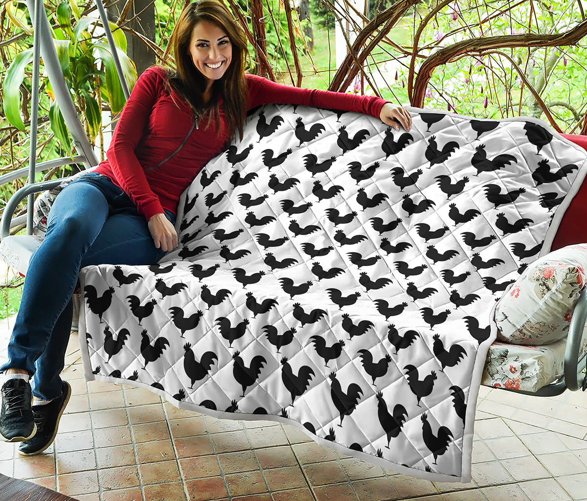 Black And White Rooster Pattern Print Quilt