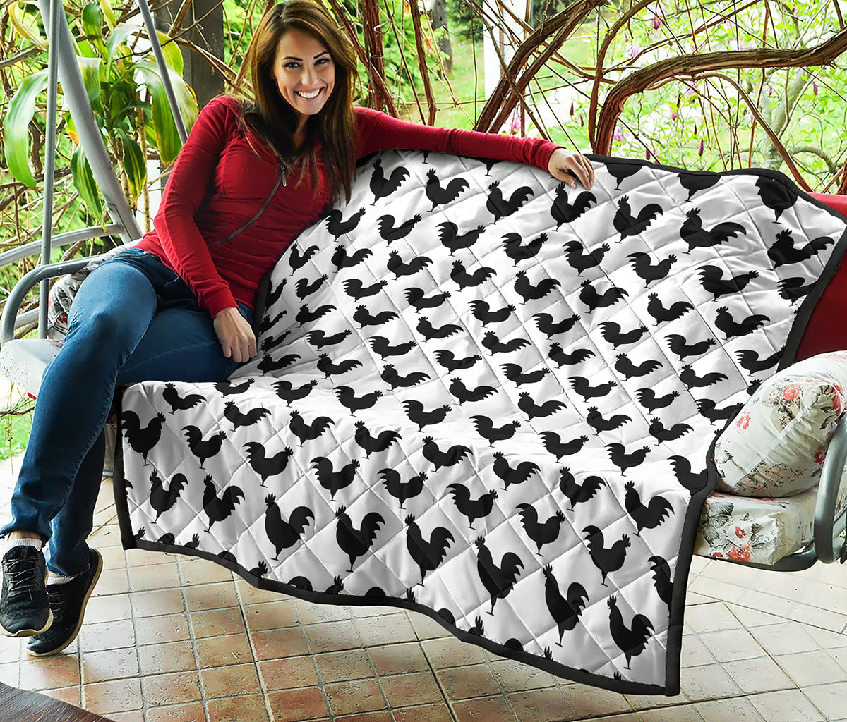 Black And White Rooster Pattern Print Quilt