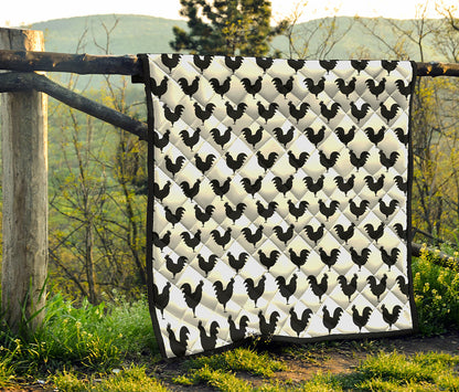 Black And White Rooster Pattern Print Quilt