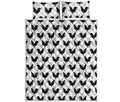 Black And White Rooster Pattern Print Quilt Bed Set