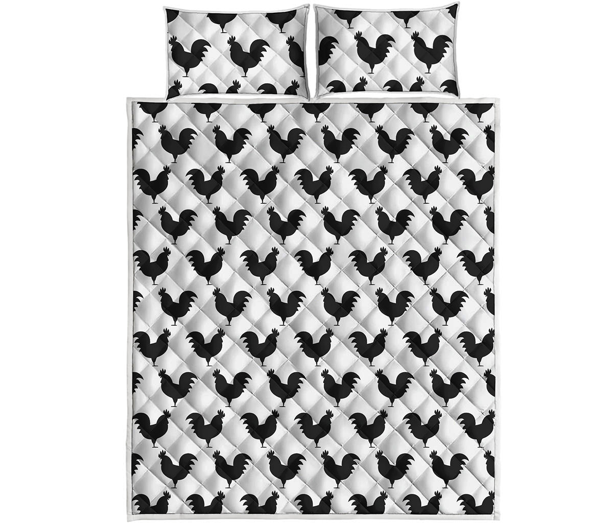 Black And White Rooster Pattern Print Quilt Bed Set
