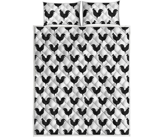 Black And White Rooster Pattern Print Quilt Bed Set