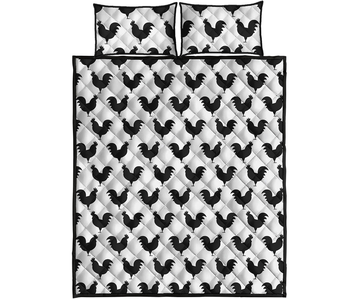 Black And White Rooster Pattern Print Quilt Bed Set