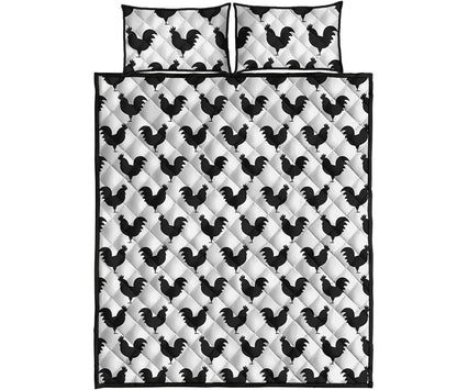 Black And White Rooster Pattern Print Quilt Bed Set