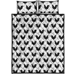 Black And White Rooster Pattern Print Quilt Bed Set