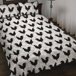 Black And White Rooster Pattern Print Quilt Bed Set