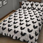Black And White Rooster Pattern Print Quilt Bed Set