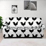 Black And White Rooster Pattern Print Sofa Cover