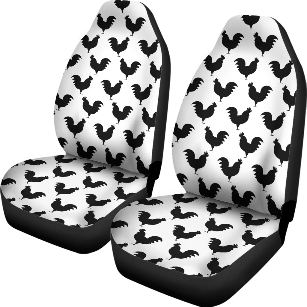 Black And White Rooster Pattern Print Universal Fit Car Seat Covers