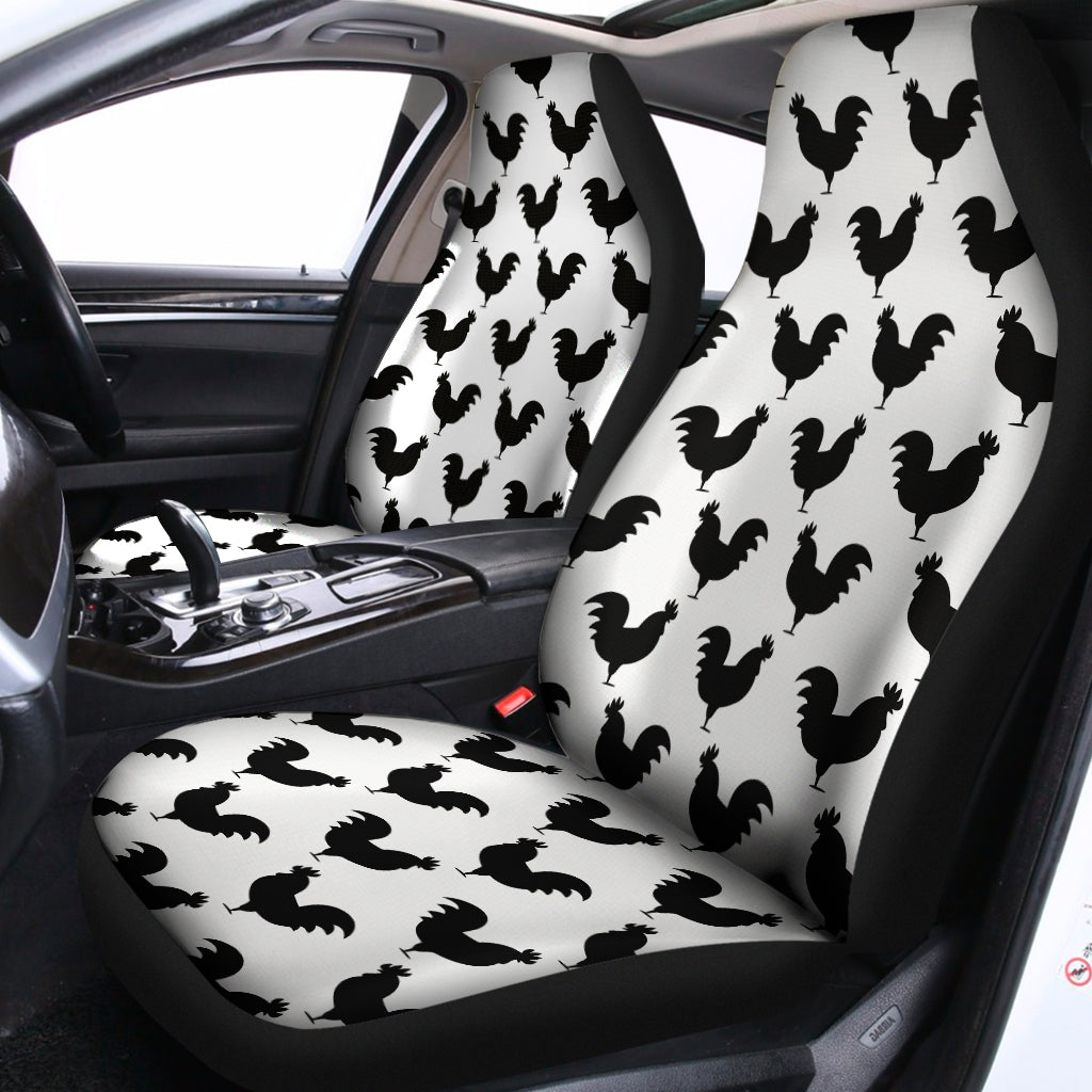 Black And White Rooster Pattern Print Universal Fit Car Seat Covers