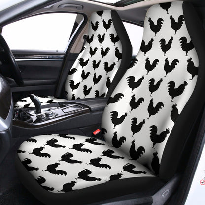 Black And White Rooster Pattern Print Universal Fit Car Seat Covers
