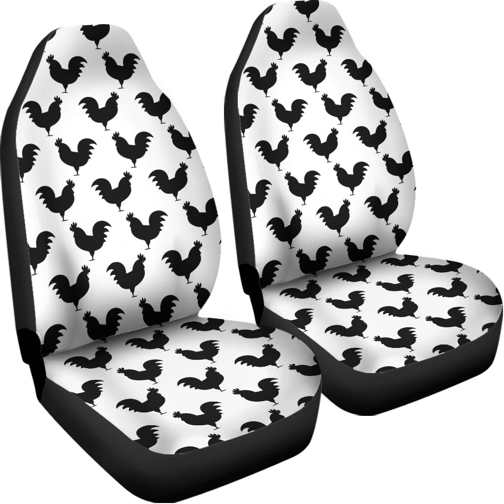 Black And White Rooster Pattern Print Universal Fit Car Seat Covers