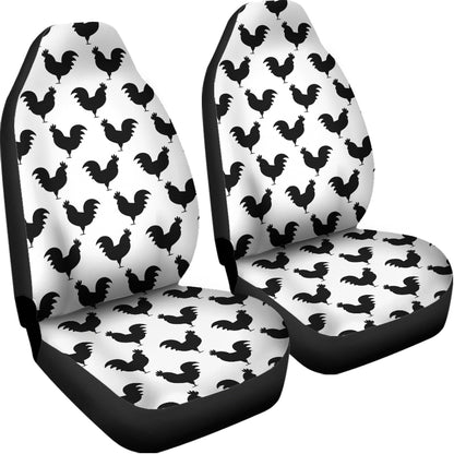 Black And White Rooster Pattern Print Universal Fit Car Seat Covers