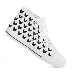 Black And White Rooster Pattern Print White High Top Shoes