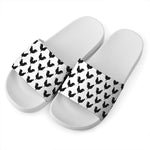 Black And White Rooster Pattern Print White Slide Sandals