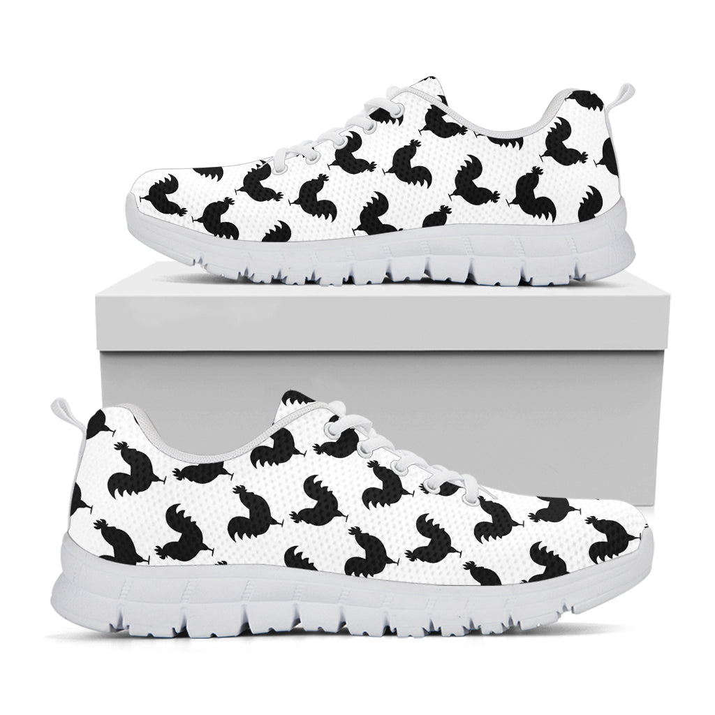 Black And White Rooster Pattern Print White Sneakers