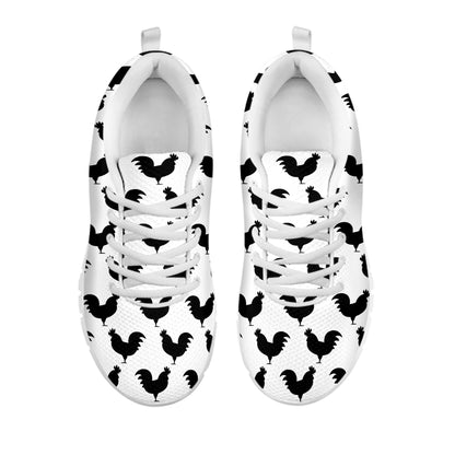 Black And White Rooster Pattern Print White Sneakers