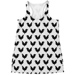Black And White Rooster Pattern Print Women's Racerback Tank Top