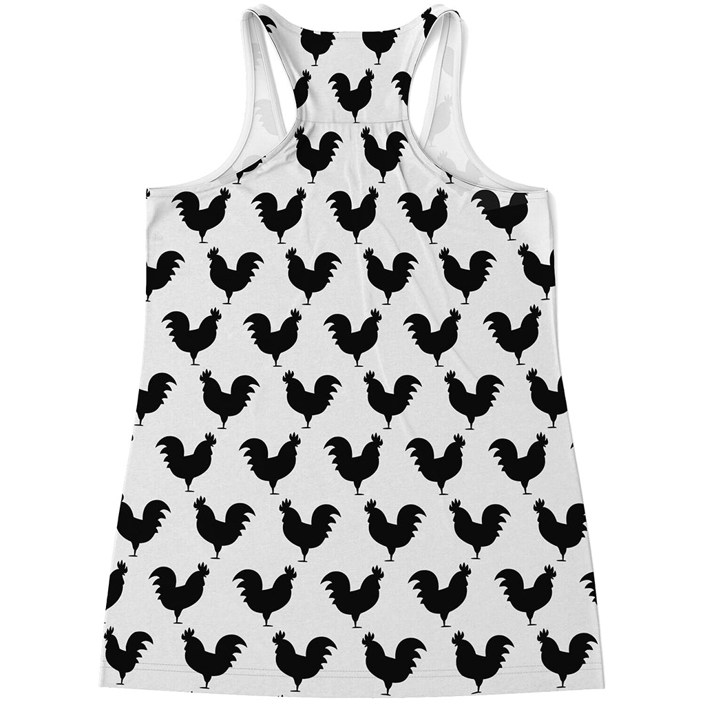 Black And White Rooster Pattern Print Women's Racerback Tank Top