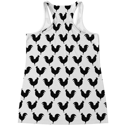 Black And White Rooster Pattern Print Women's Racerback Tank Top