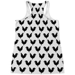 Black And White Rooster Pattern Print Women's Racerback Tank Top