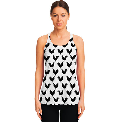 Black And White Rooster Pattern Print Women's Racerback Tank Top