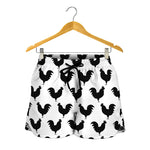 Black And White Rooster Pattern Print Women's Shorts