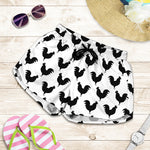 Black And White Rooster Pattern Print Women's Shorts