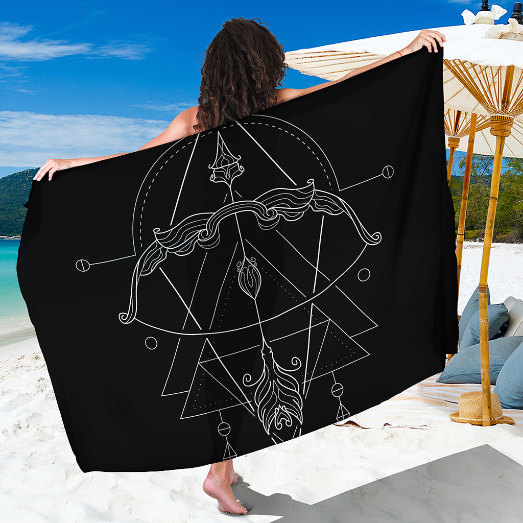 Black And White Sagittarius Sign Print Beach Sarong Wrap