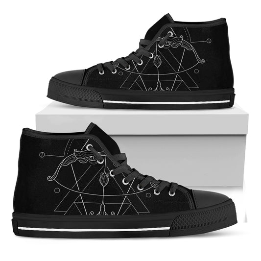 Black And White Sagittarius Sign Print Black High Top Shoes