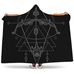 Black And White Sagittarius Sign Print Hooded Blanket