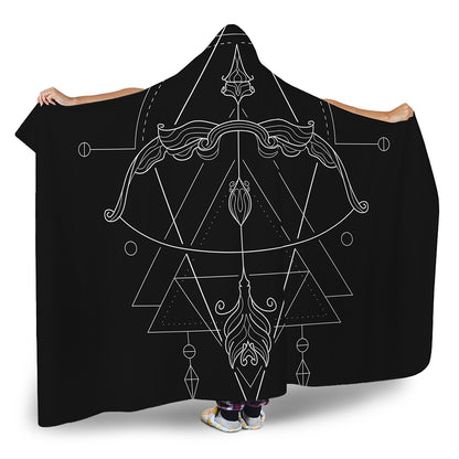 Black And White Sagittarius Sign Print Hooded Blanket
