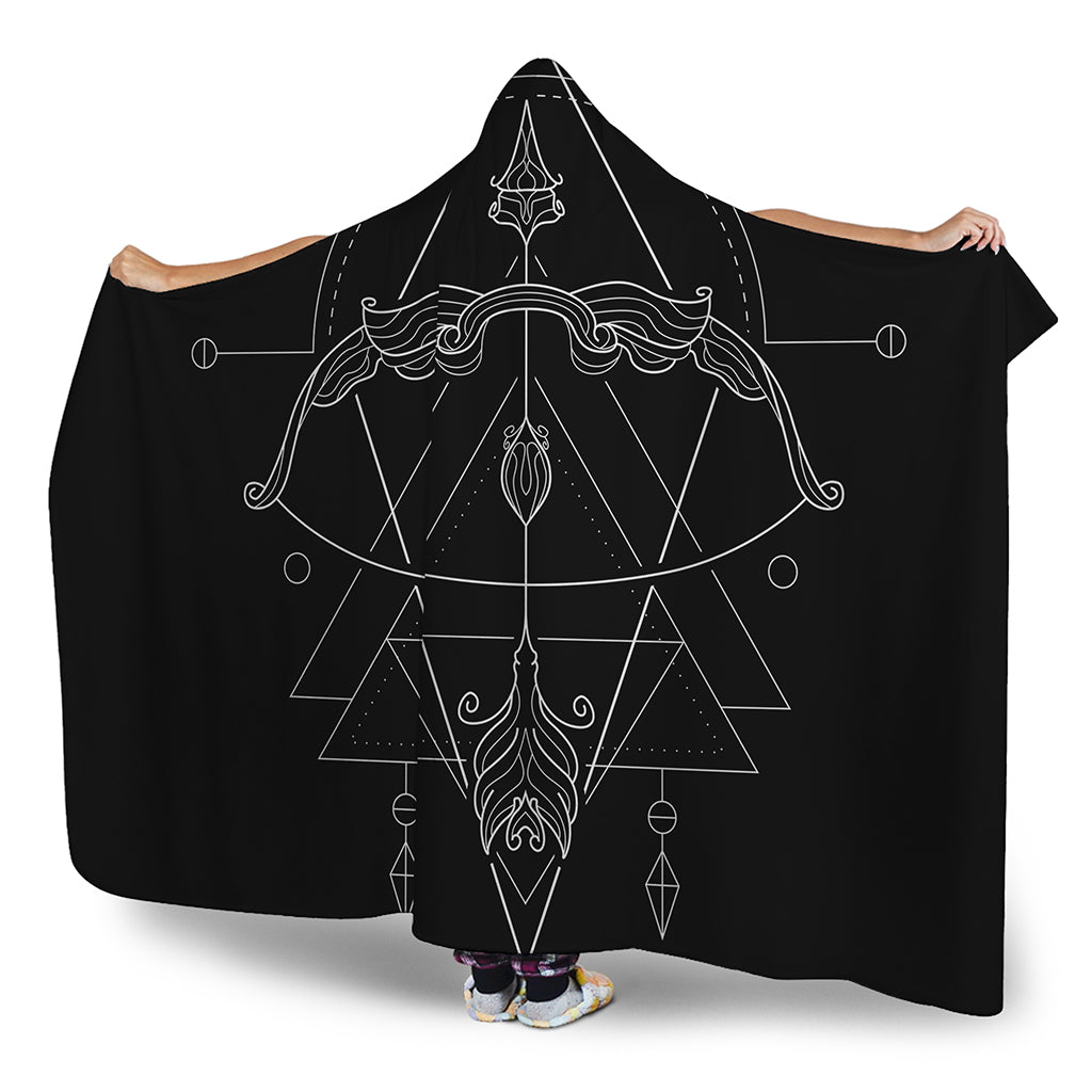 Black And White Sagittarius Sign Print Hooded Blanket