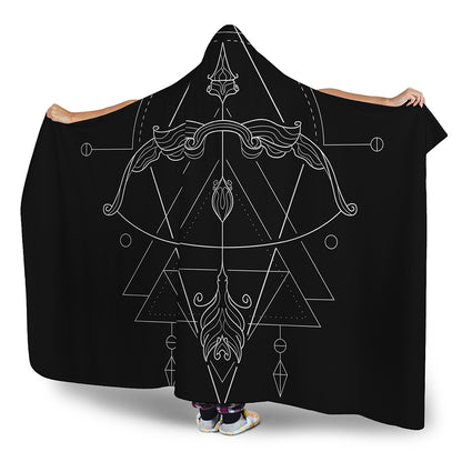 Black And White Sagittarius Sign Print Hooded Blanket