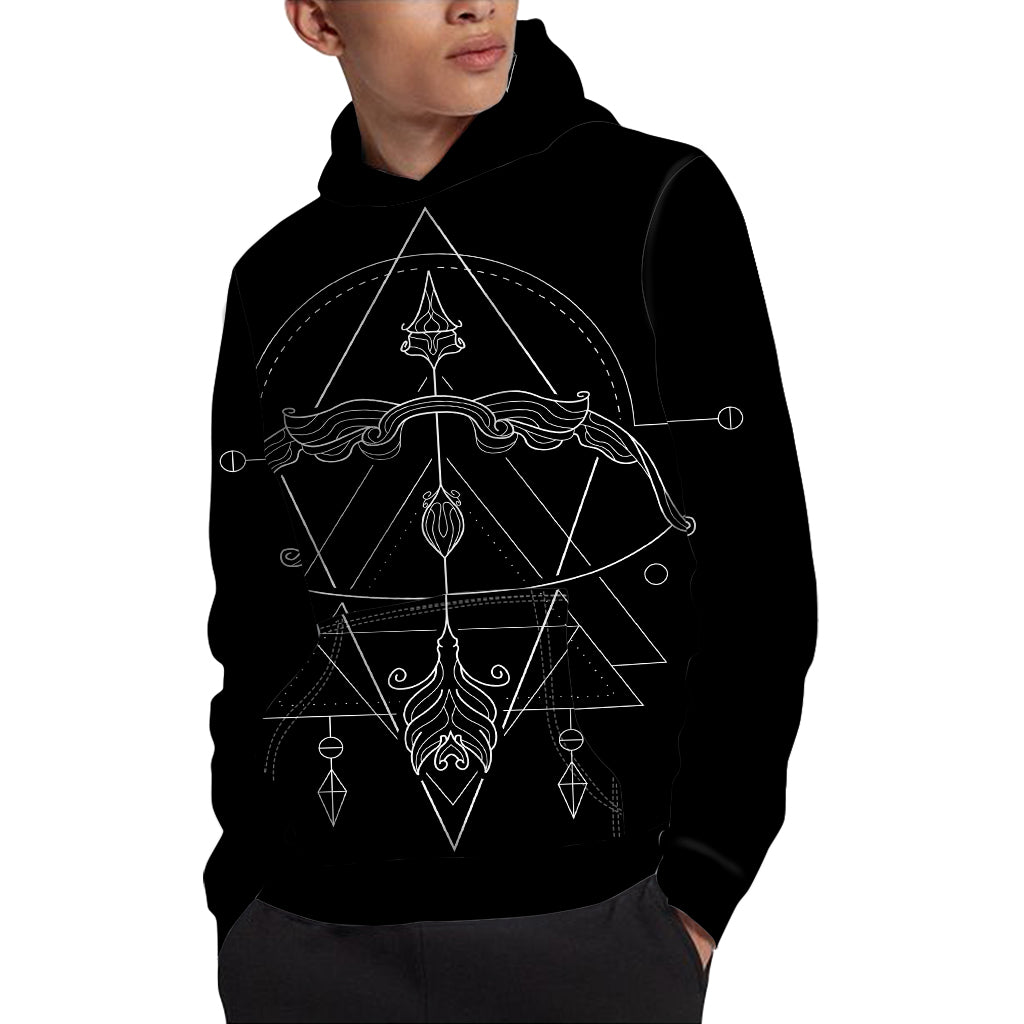 Black And White Sagittarius Sign Print Pullover Hoodie