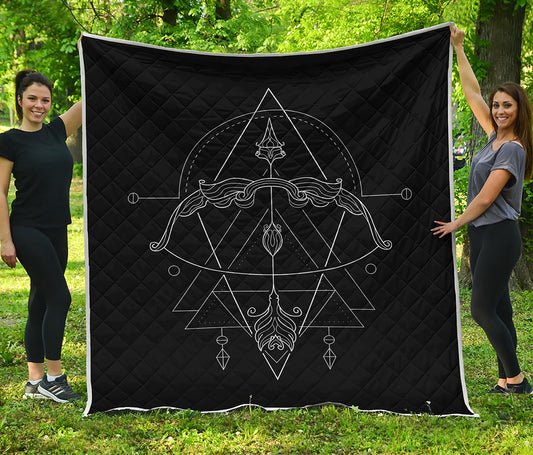 Black And White Sagittarius Sign Print Quilt
