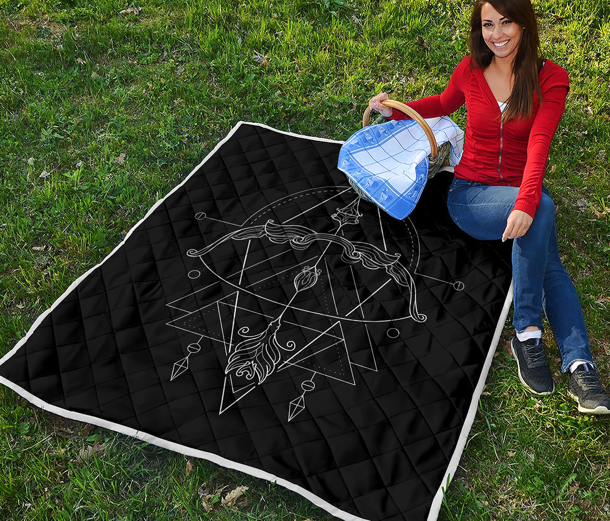 Black And White Sagittarius Sign Print Quilt