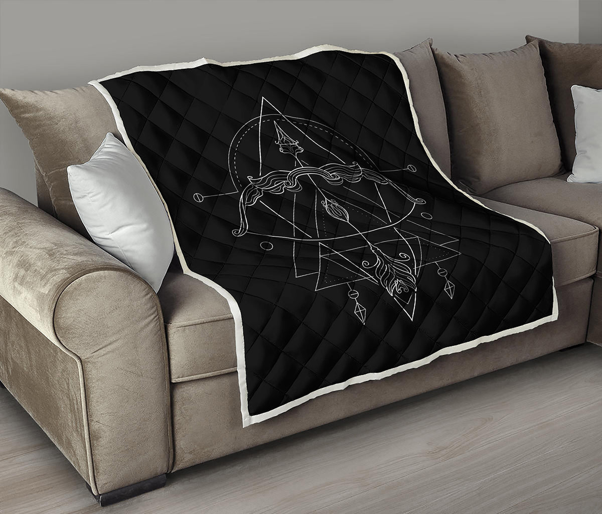 Black And White Sagittarius Sign Print Quilt