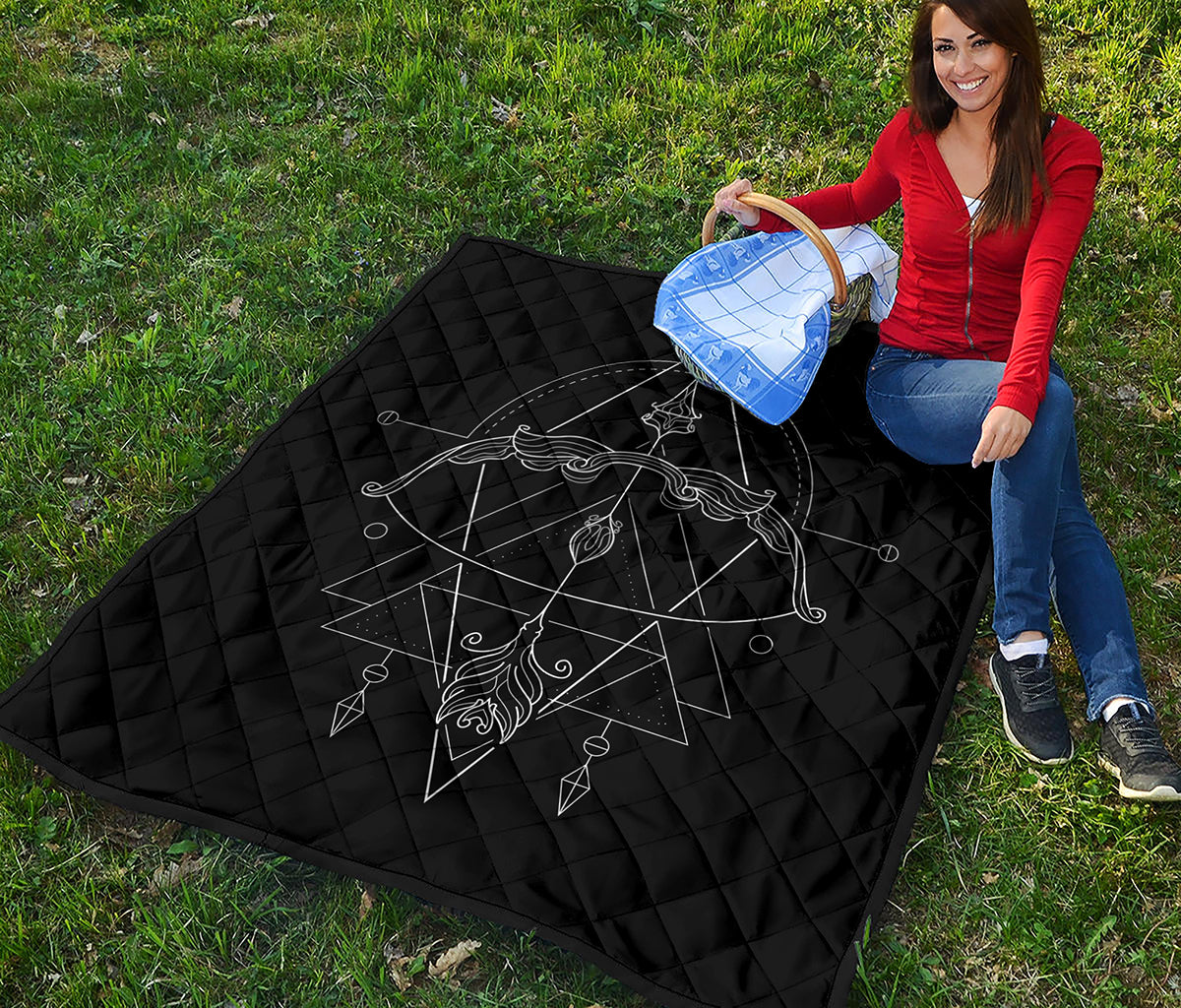 Black And White Sagittarius Sign Print Quilt