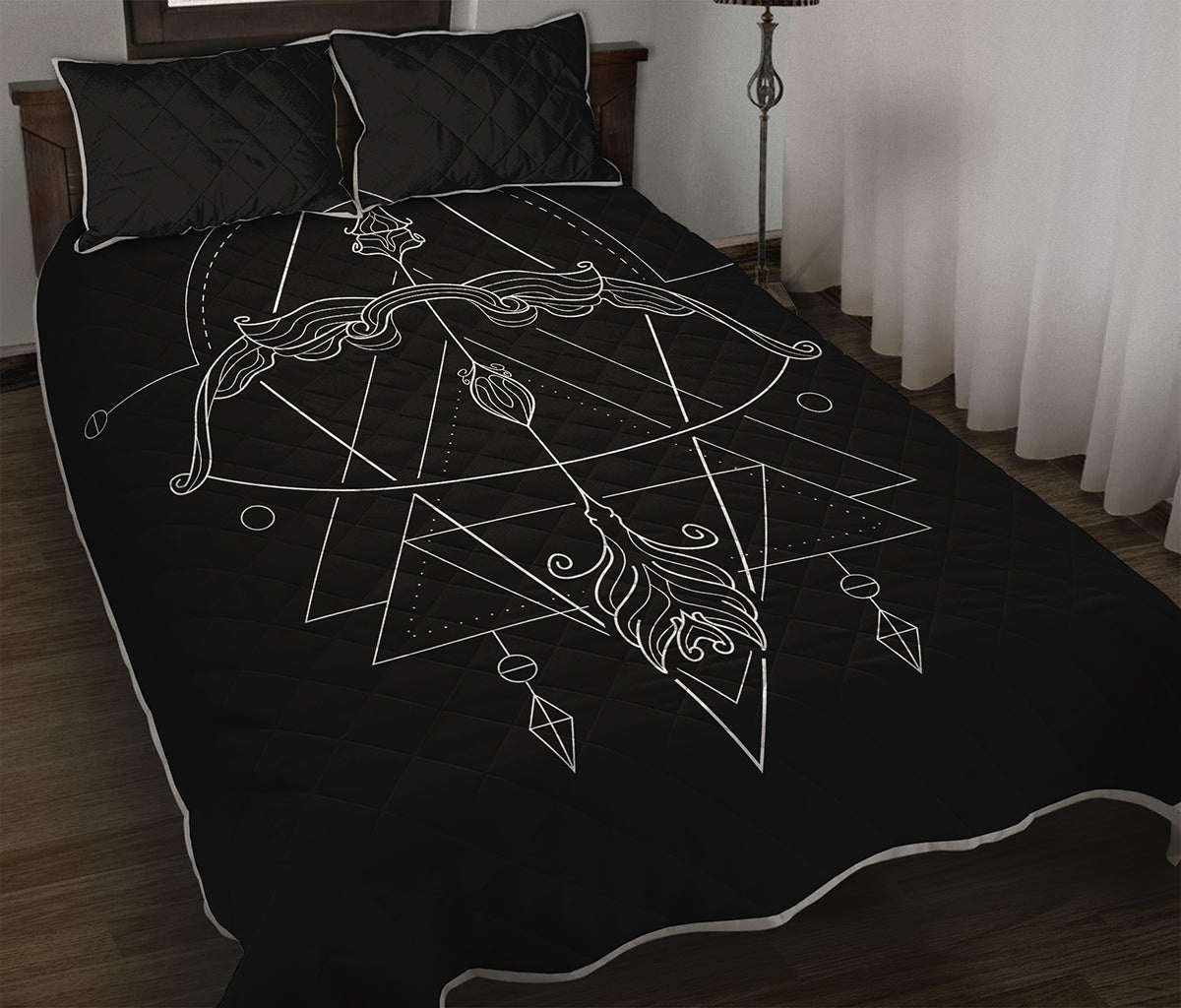 Black And White Sagittarius Sign Print Quilt Bed Set