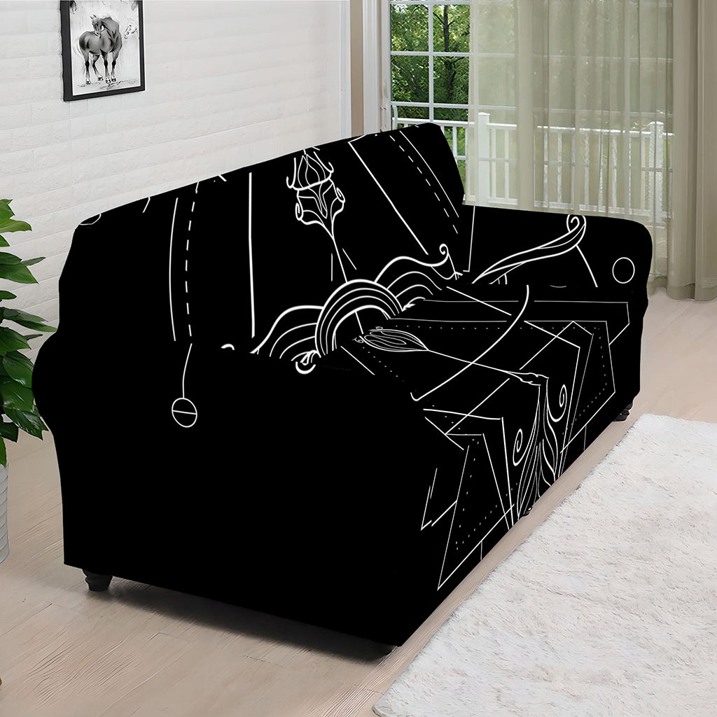 Black And White Sagittarius Sign Print Sofa Cover