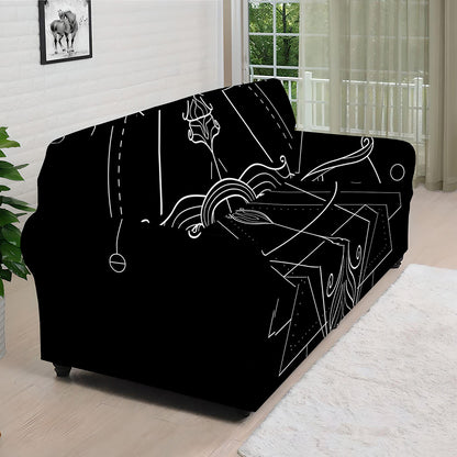 Black And White Sagittarius Sign Print Sofa Cover