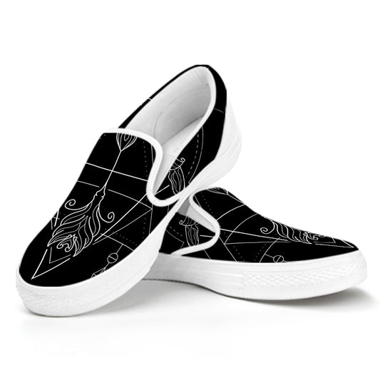 Black And White Sagittarius Sign Print White Slip On Shoes